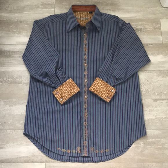 ⭐️Robert Graham Striped Shirt with Embroidery - Picture 1 of 8